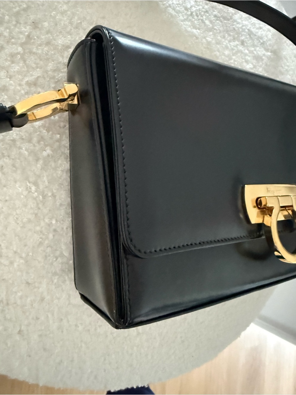 Salvatore Ferragamo Black Leather Crossbody with Gold Gancini Hardware - Picture 2 of 9